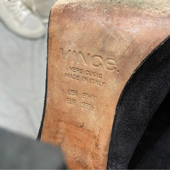 VINCE Addison Black Suede Leather Open Toe Heeled Booties Size 8.5 - Picture 4 of 8